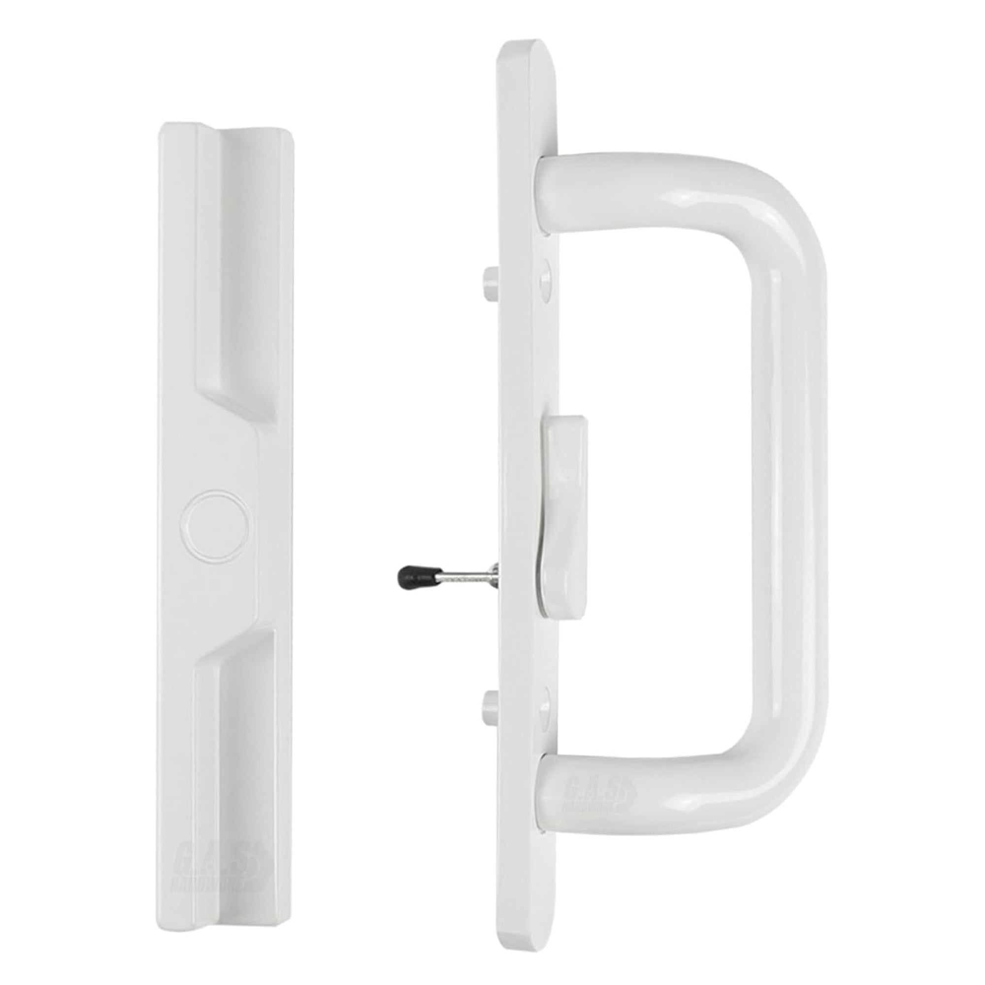 (DH-204-W) Windor Handle for Sliding Door, 3-15/16" Hole Space - Offset Latch, White - Garage and Sliding Door Hardware